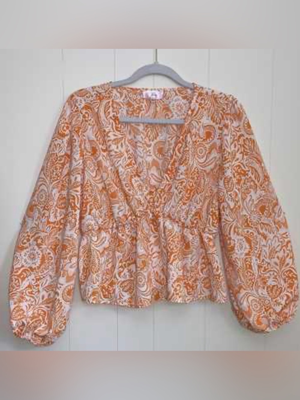 Dizzy Lizzy Bohemian Floral Top with Bishop Sleeves - Orange/White Size Small